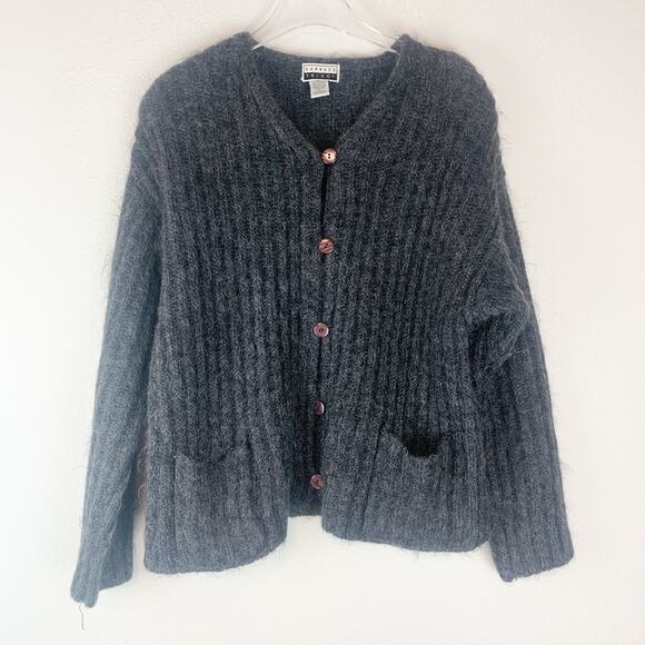 Vtg Express Tricot Sweater Womens Small Mohair Blend Cardigan Hairy Boxy Chunky - Picture 1 of 10
